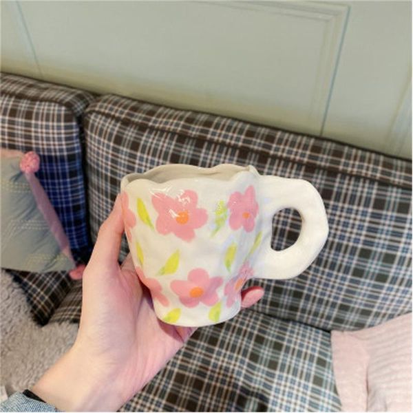 

mugs vintage mug embossed coffee cup pure handmade ceramic safflower irregular milk couple home breakfast