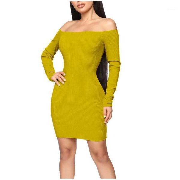 

casual dresses women's fashion slim fit solid color long sleeve one shoulder dress round neck low-cut tight vestido de mujer e4, Black;gray