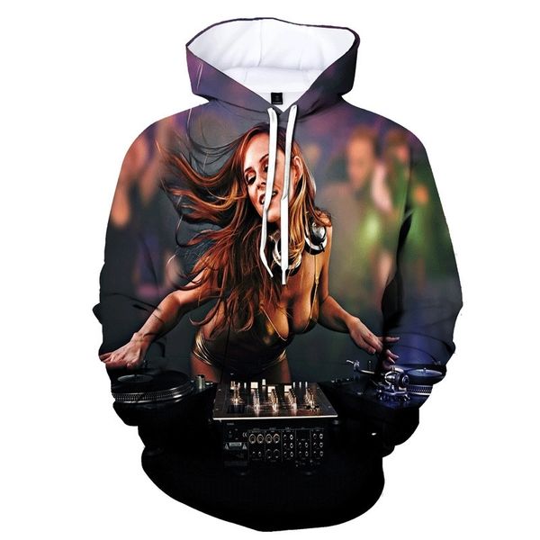 

2020 new music 3d digital printing hooded men's youth sweater, Black