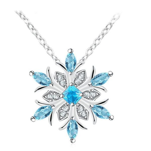 

pendant necklaces snowflake flower blue and white matching color necklace gemstones crystal for women jewelry 21706, Silver