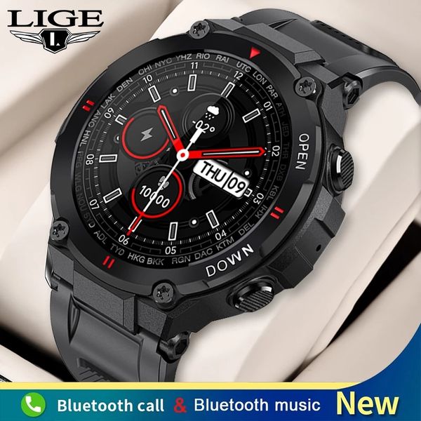 

lige new sports smart watch men bluetooth call music playback heart rate monitor waterproof men smartwatch 2021 for android iosg, Slivery;brown