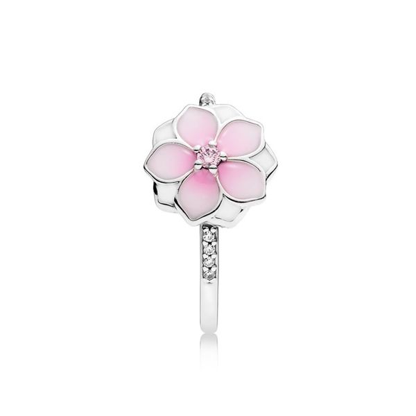 

pale cerise enamel & pink cz rings set original box for pandora 925 sterling silver magnolia bloom ring women's wedding 39 o2, Slivery;golden
