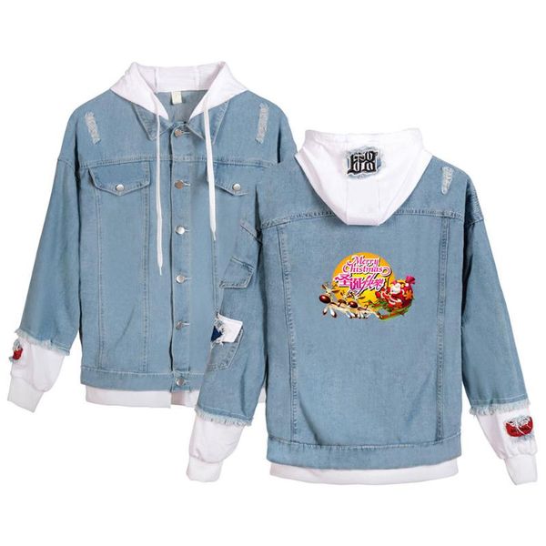 

men's hoodies & sweatshirts printed 3d cool men women coat jeans happy christmas casual denim stitching vintage jacket merry, Black