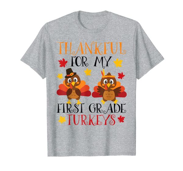 

teacher thanksgiving thankful for 1st grade turkeys t-shirt, White;black