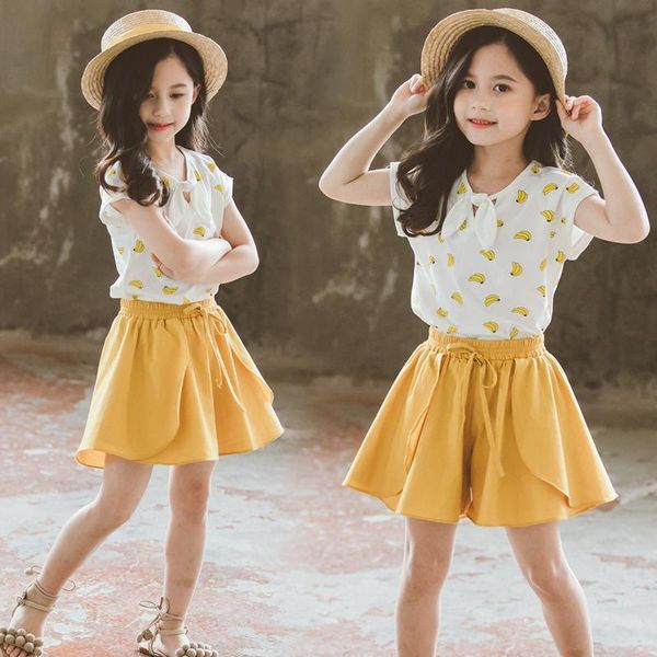

clothing sets girls summer clothes suit 2021 casual for kids outfits 4 6 8 10 12 years teen children print, White