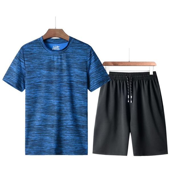 

men's tracksuits quick dry men set 2 pcs casual suit short sleeve t-shirt shorts sets male sportswear tracksuit 2021 summer sportsuit 5, Gray