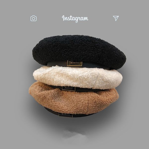 

children's autumn and winter of lamb hair beret, Yellow