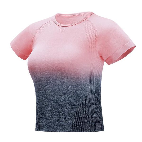 

yoga outfits gradient women sports gym shirts for fitness workout short sleeve quick-drying breathable fashion t-shirt, White;red
