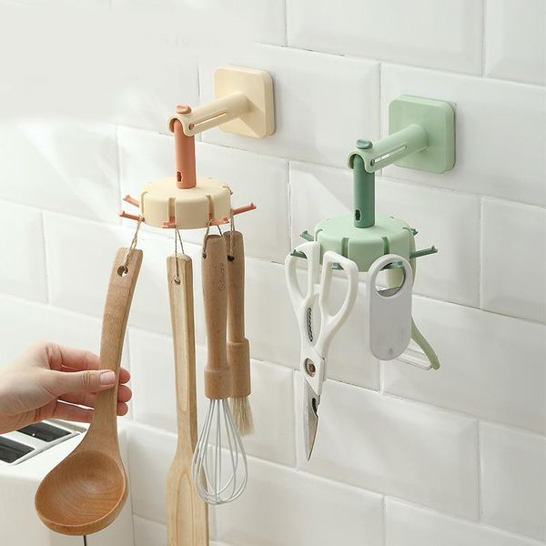 

hooks & rails 360 degree rotating folding hook durable storage rack with 7 kitchen supplies