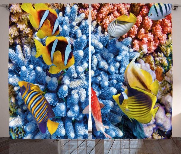 

curtain & drapes modern curtains aquatic caribbean underwater sea with tropical fishes and coral reef depth print living room bedroom window