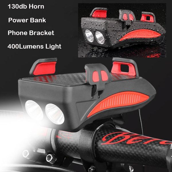

lumens bike 130db horn phone holder power bank bicycle front light 4 in 1 multifunction cell mounts & holders