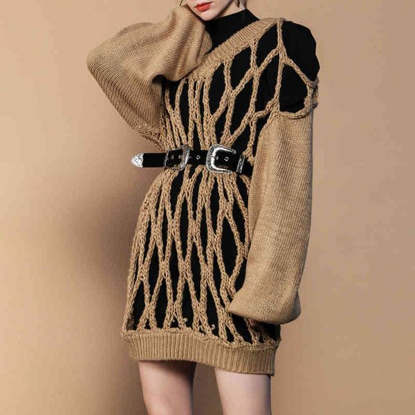 

tees casual streetwear sweater for women o neck long sleeve hollow out loose sweaters female fashion clothes spring, White