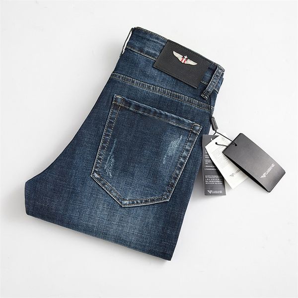 

autumn winter men's jeans male pants slim elastic italy eagle brand fashion business trousers classic style jeans denim pants 210319, Blue