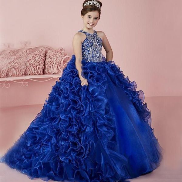 

girl's dresses 2021 royal blue little girls sleeveless pageant dress crystal beaded kids ball gowns vestidos de comunion 0-12y, Red;yellow