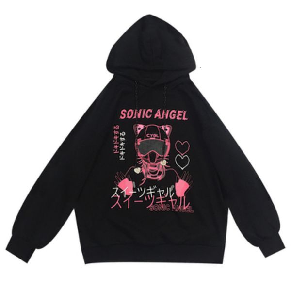 

men's hoodies & sweatshirts japanese stamped harajuku, long sleeve for women, kawaii style, fall plb6, Black