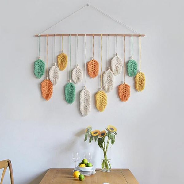 

tapestries 1set cotton rope leaf shaped hand-woven tapestry bedside living room background decoration porch wall hanging without wood stick