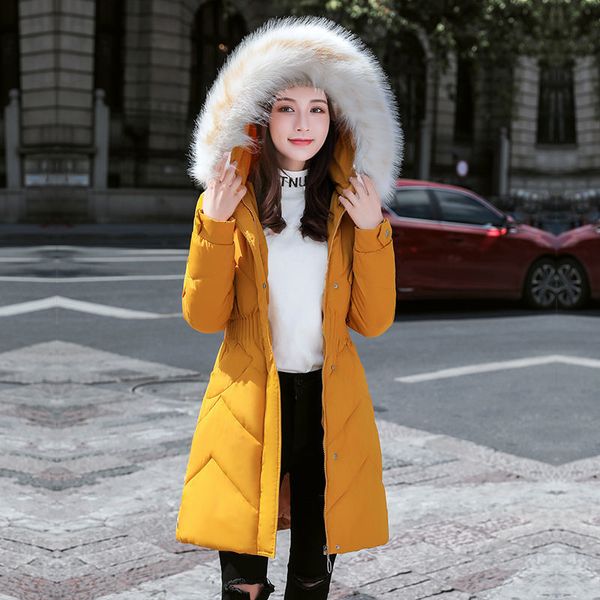 

new style mid-length korean version 2021 thick padded with large fur collar winter jacket women, Black;red