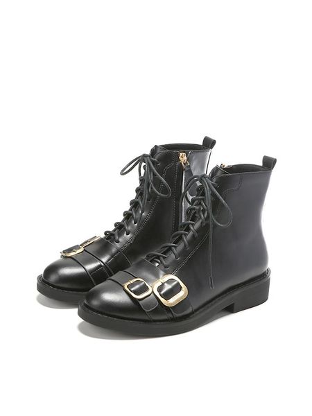 

boots autumn 2021 genuine leather ankle motorcycle shoes zipper platform ladies black