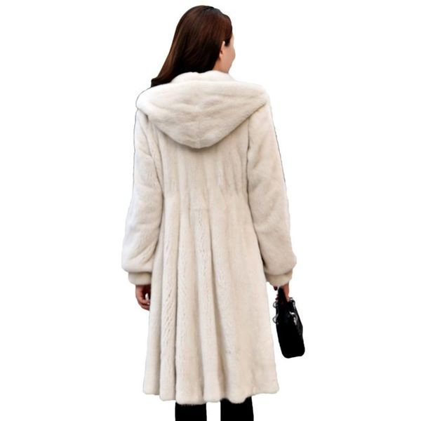 

women's fur & faux european genuine wholeskin mink coat with hoody autumn winter women long outerwear coats plus size 4xl lf2209, Black