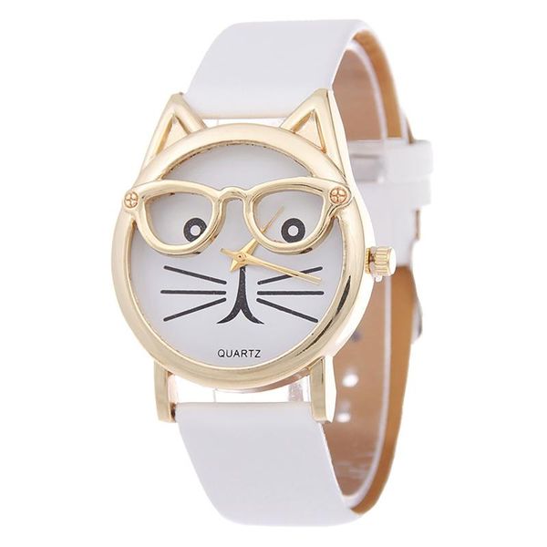 

wristwatches ladies watch simple style white leather cat dial belt quartz korean wave classic waterproof relogio feminino, Slivery;brown