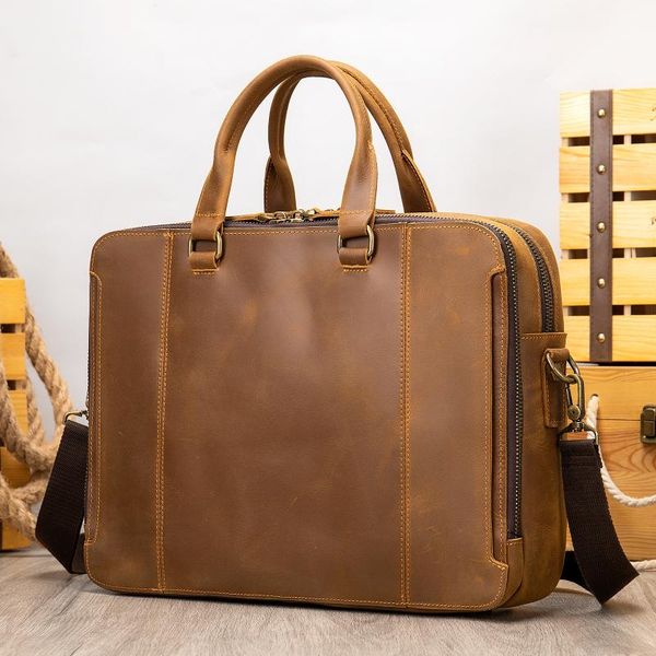 

briefcases real leather briefcase for men vintage business black 15" laphand travel bag male casual tote handbag large capacity bags