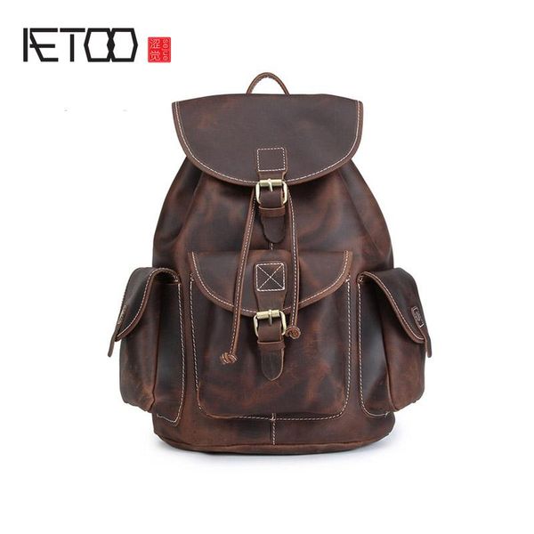 

retro leather backpack, layer distressed style crazy horse backpack
