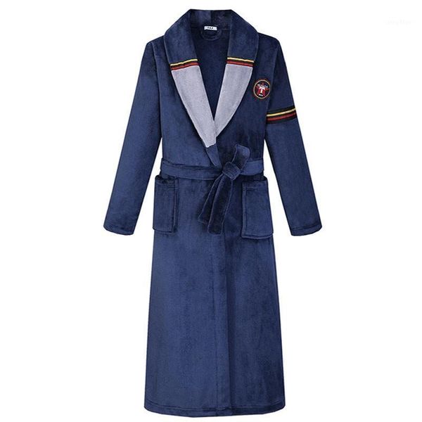 

men's sleepwear plus size 3xl 4xl warm thick men robe winter lapel flannel patchwork bathrobe gown male nightwear kimono, Black;brown
