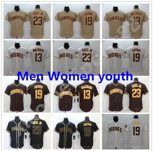 

2021 men women kids youth jersey 23 fernando tatis jr 13 machado 19 tony gwynn padres baseball jerseys in stock, Blue;black