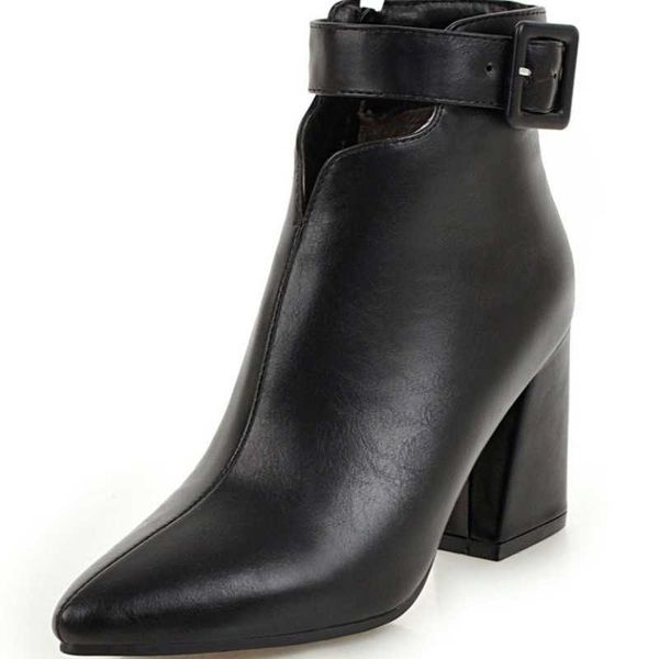 

boots women's pump ankle pointed toe belt buckle booties shoes woman 2021 autumn fashion high heels botas wsh4139, Black