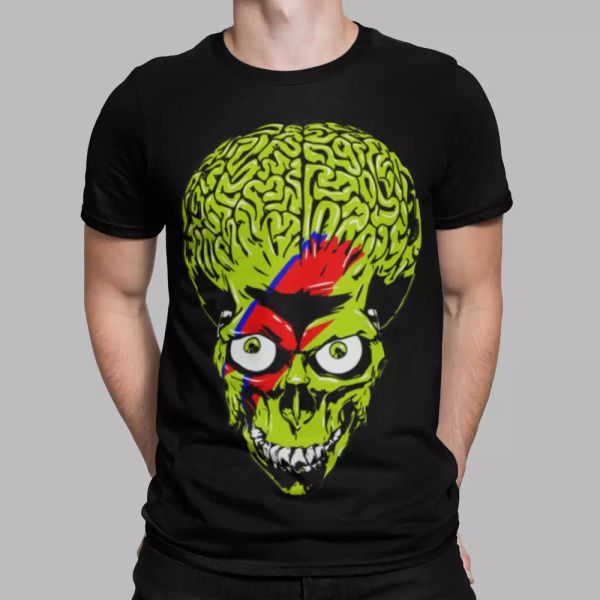 

mars attacks t-shirt retro skull bowey movie film aliens green casual tee, White;black