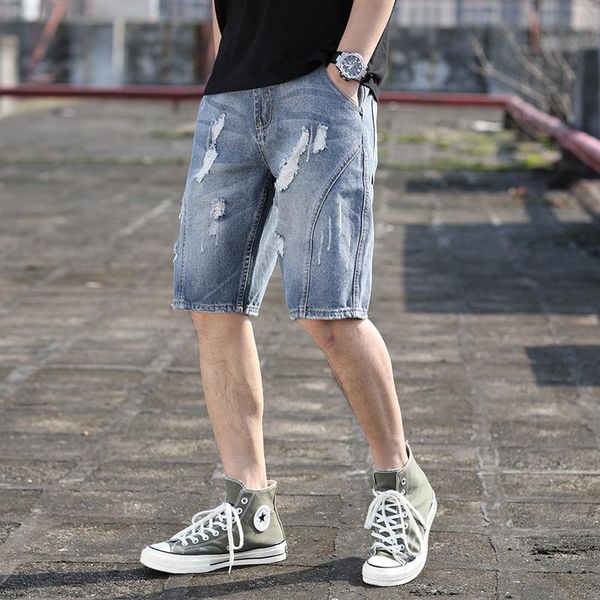 

men's jeans 2021 summer cotton outdoor casual hole shorts fashion male classic style denim, Blue