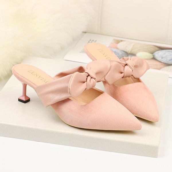 

slippers 2021 verano nuevos zapatos femeninos puntiagudos de gamuza tacÃ³n alto stiletto con sandalias mujer, Black