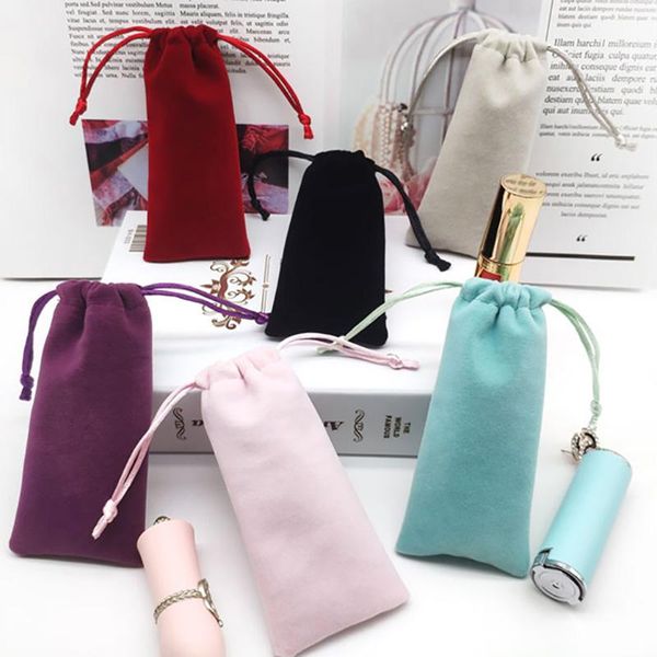 

storage bags 50pcs 6x13cm jewelry velvet with ribbon wedding christmas gift bag drawstring candy makeup lipstick packaging pouches
