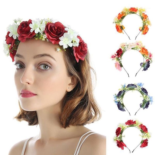 

christmas simulation fabric rose flower headband wash face metal headband1