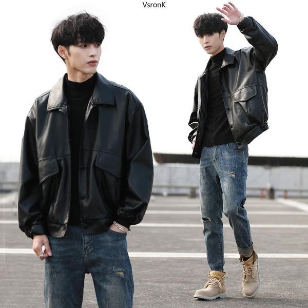 

men's jackets 2021mens loose style jacket motorcycle biker leather men fashion coats male bomber, Black;brown