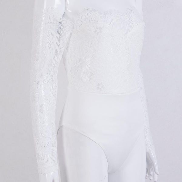 

women's jumpsuits & rompers women ladies summer autumn off shoulder playsuits fashion long sleeve sheer lace patchwork hollow bandage s, Black;white