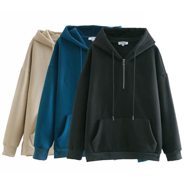 

women's hoodies & sweatshirts 2021 autumn women solid long sleeve hooded collar female fashion casual clothes, Black