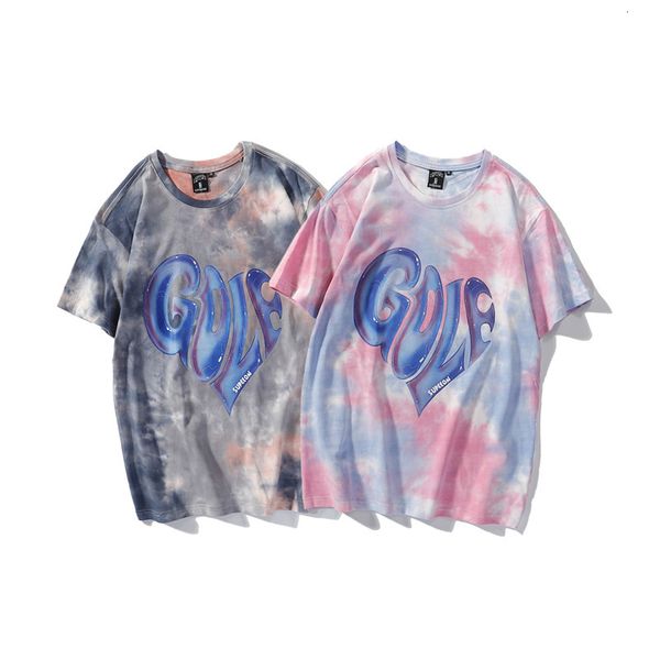 

t shirt summer men's printed tie dyed round neck short sleeve women's advertising, White;black