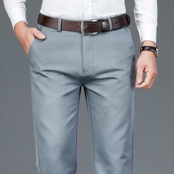 

men's pants plus size men clothing 42 straight-fit casual business fashion dark plaid male stretch trousers, Black