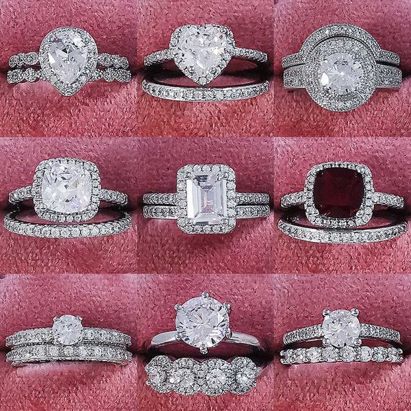 

ring 925 sterling silver luxury bold big wedding rings set for bridal women engagement african finger christmas gift jewelry r4428, Golden;silver