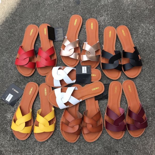 

summer women sandals shoes style fashion pu leather interlocking surface female slippers solid woman slides, Black