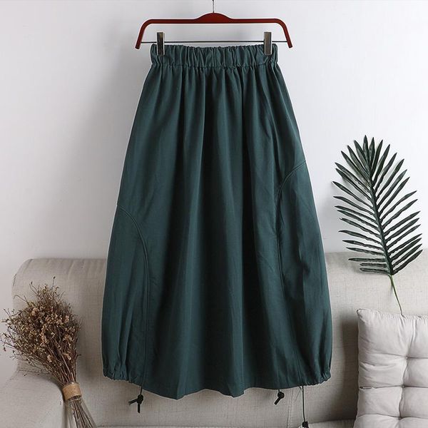 

autumn and winter high-waist elastic waist tie bow draw skirts length korean elegant high skirt female pleated, Black