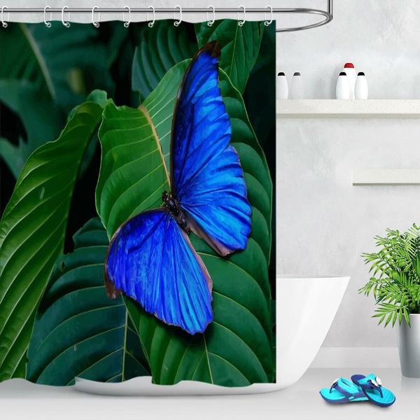 

shower curtains green leaf blue curtain sets bathroom waterproof fabric