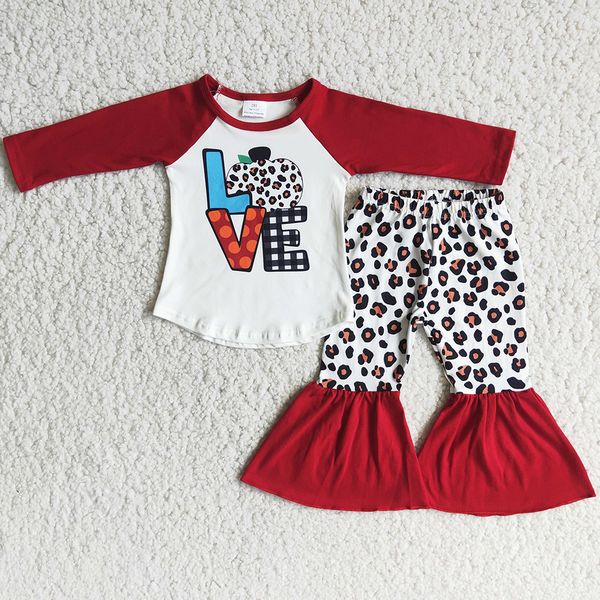 

fashion kids designer clothes sets boutique baby girls halloween clothing long sleeve bell bottom pants love pumpkin print wholesale toddler, White