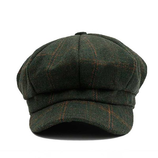 

berets autumn spring cute casual octagonal hat female small plaid beret british retro duck tongue painter wool, Blue;gray