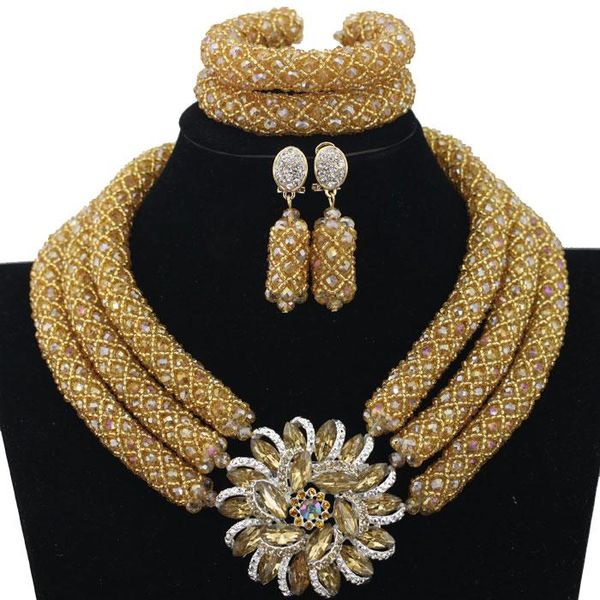 

earrings & necklace chunky gold crystal beads women bridal fashion jewelry wedding african set 2021 bn296, Silver