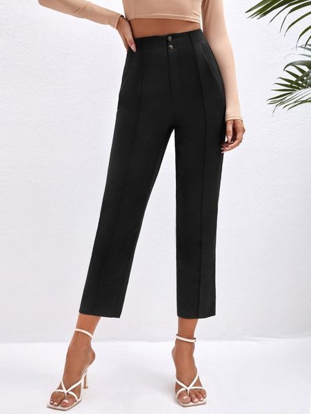 

high waist seam detail pants r4cf#, Black;white