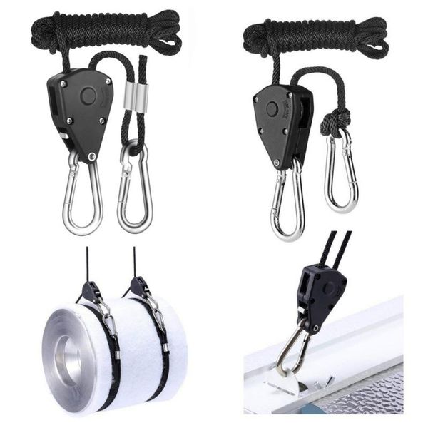 

hooks & rails 2pcs 1/8 inch 8feet long heavy duty adjustable ratchet rope hanger for grow light kit hanging canoe bow stern tie down