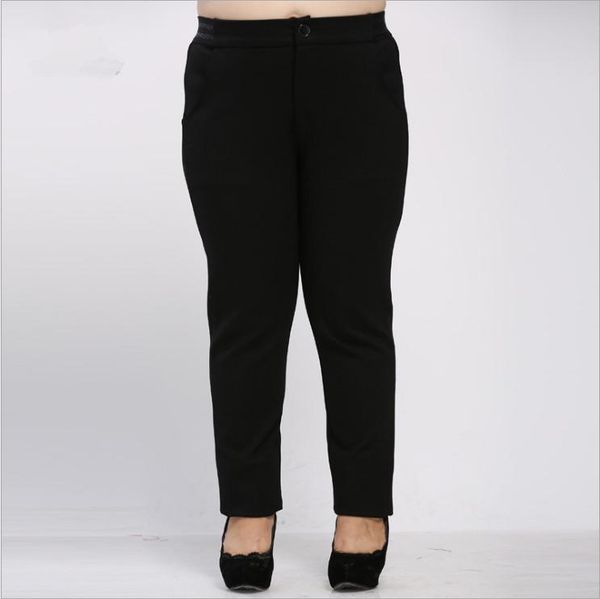 

women's pants & capris 10xl plus size women black middle age elegant office workwear elastic slim high long solid pencil hj797, Black;white