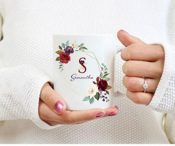 

mugs details about Â beautiful floral initial name coffee mug personalized